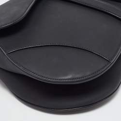 Pre Owned Dior Black Ultramatte Leather Saddle Bag with Strap