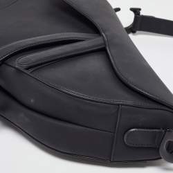 Pre Owned Dior Black Ultramatte Leather Saddle Bag with Strap