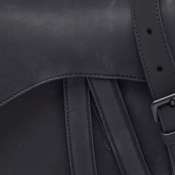 Pre Owned Dior Black Ultramatte Leather Saddle Bag with Strap