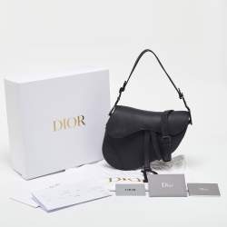 Pre Owned Dior Black Ultramatte Leather Saddle Bag with Strap