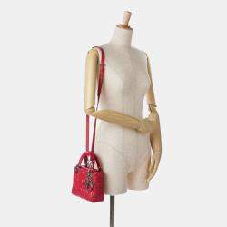  Dior Red Leather Lambskin Cannage Lady Dior Mini Bag