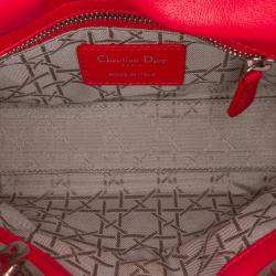  Dior Red Leather Lambskin Cannage Lady Dior Mini Bag