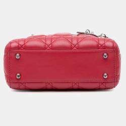  Dior Red Leather Lambskin Cannage Lady Dior Mini Bag