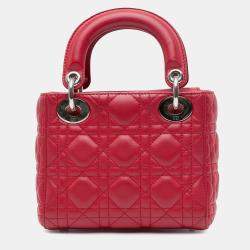  Dior Red Leather Lambskin Cannage Lady Dior Mini Bag