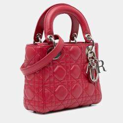  Dior Red Leather Lambskin Cannage Lady Dior Mini Bag