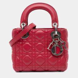  Dior Red Leather Lambskin Cannage Lady Dior Mini Bag