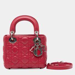  Dior Red Leather Lambskin Cannage Lady Dior Mini Bag