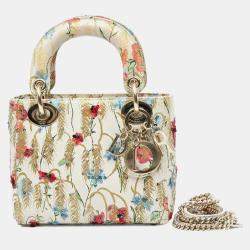 Christian Dior Multicolor Calfskin Hibiscus Printed Embroidered My ABCDior Lady Dior Bag
