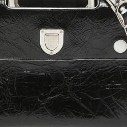 Dior Black/White Crinkled Patent Leather Medium Diorever Top Handle Bag