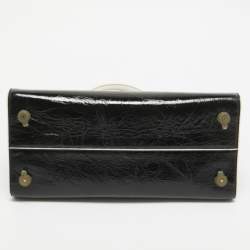 Dior Black/White Crinkled Patent Leather Medium Diorever Top Handle Bag