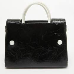Dior Black/White Crinkled Patent Leather Medium Diorever Top Handle Bag