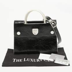 Dior Black/White Crinkled Patent Leather Medium Diorever Top Handle Bag