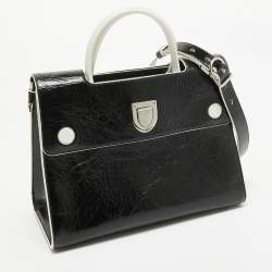 Dior Black/White Crinkled Patent Leather Medium Diorever Top Handle Bag