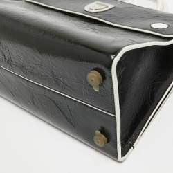 Dior Black/White Crinkled Patent Leather Medium Diorever Top Handle Bag