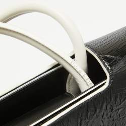 Dior Black/White Crinkled Patent Leather Medium Diorever Top Handle Bag