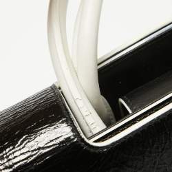 Dior Black/White Crinkled Patent Leather Medium Diorever Top Handle Bag