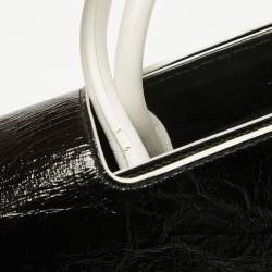 Dior Black/White Crinkled Patent Leather Medium Diorever Top Handle Bag