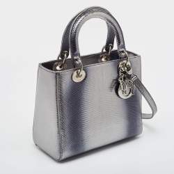 Pre Owned Dior Metallic Lizard Medium Lady Dior Tote