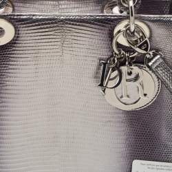 Pre Owned Dior Metallic Lizard Medium Lady Dior Tote