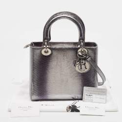 Pre Owned Dior Metallic Lizard Medium Lady Dior Tote