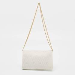 Pre Owned Dior White Honeycomb Monogram Coated Canvas and Leather Chain Clutch
