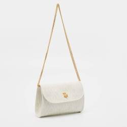 Pre Owned Dior White Honeycomb Monogram Coated Canvas and Leather Chain Clutch