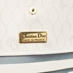 Pre Owned Dior White Honeycomb Monogram Coated Canvas and Leather Chain Clutch