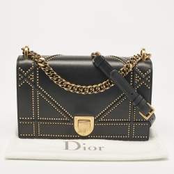 Dior Black Leather Medium Studded Diorama Flap Shoulder Bag