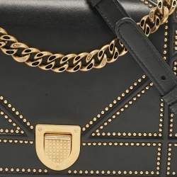 Dior Black Leather Medium Studded Diorama Flap Shoulder Bag