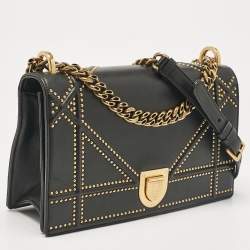 Dior Black Leather Medium Studded Diorama Flap Shoulder Bag