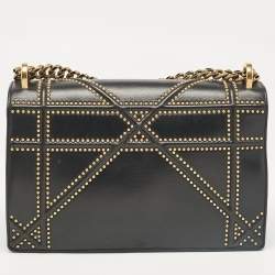 Dior Black Leather Medium Studded Diorama Flap Shoulder Bag