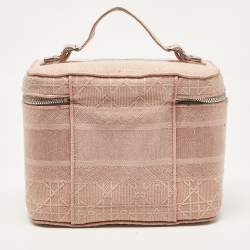Pre Owned Dior Light Pink Canvas D Lite Vanity Case Bag