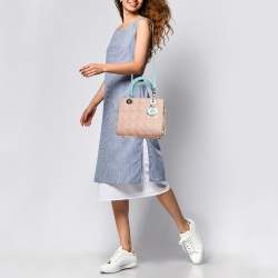 Pre Owned Dior Multicolor Cannage Leather and Python Medium Lady Dior Tote