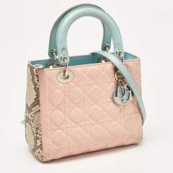 Pre Owned Dior Multicolor Cannage Leather and Python Medium Lady Dior Tote