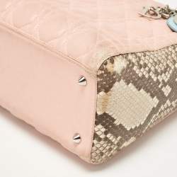 Pre Owned Dior Multicolor Cannage Leather and Python Medium Lady Dior Tote