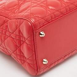 Pre Owned Dior Red Cannage Leather Large Lady Dior Tote