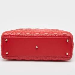 Pre Owned Dior Red Cannage Leather Large Lady Dior Tote