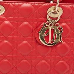 Pre Owned Dior Red Cannage Leather Large Lady Dior Tote