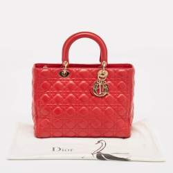 Pre Owned Dior Red Cannage Leather Large Lady Dior Tote