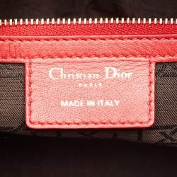 Pre Owned Dior Red Cannage Leather Large Lady Dior Tote