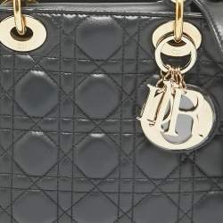 Pre Owned Dior Dark Grey Cannage Leather Small Lady Dior My ABCDior Bag