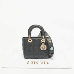 Pre Owned Dior Dark Grey Cannage Leather Small Lady Dior My ABCDior Bag