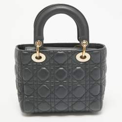 Pre Owned Dior Dark Grey Cannage Leather Small Lady Dior My ABCDior Bag