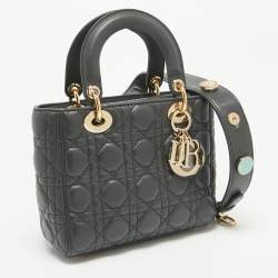 Pre Owned Dior Dark Grey Cannage Leather Small Lady Dior My ABCDior Bag