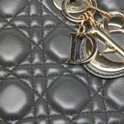 Pre Owned Dior Dark Grey Cannage Leather Small Lady Dior My ABCDior Bag