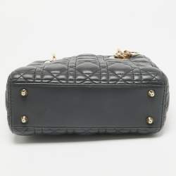 Pre Owned Dior Dark Grey Cannage Leather Small Lady Dior My ABCDior Bag