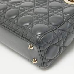 Pre Owned Dior Dark Grey Cannage Leather Small Lady Dior My ABCDior Bag