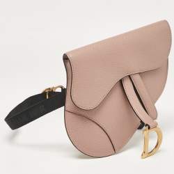 Pre Owned Dior Pink/Black Leather Saddle Belt Bag