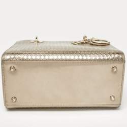 Pre Owned Dior Gold Microcannage Patent Leather Medium Lady Dior Tote