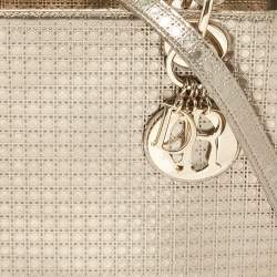 Pre Owned Dior Gold Microcannage Patent Leather Medium Lady Dior Tote